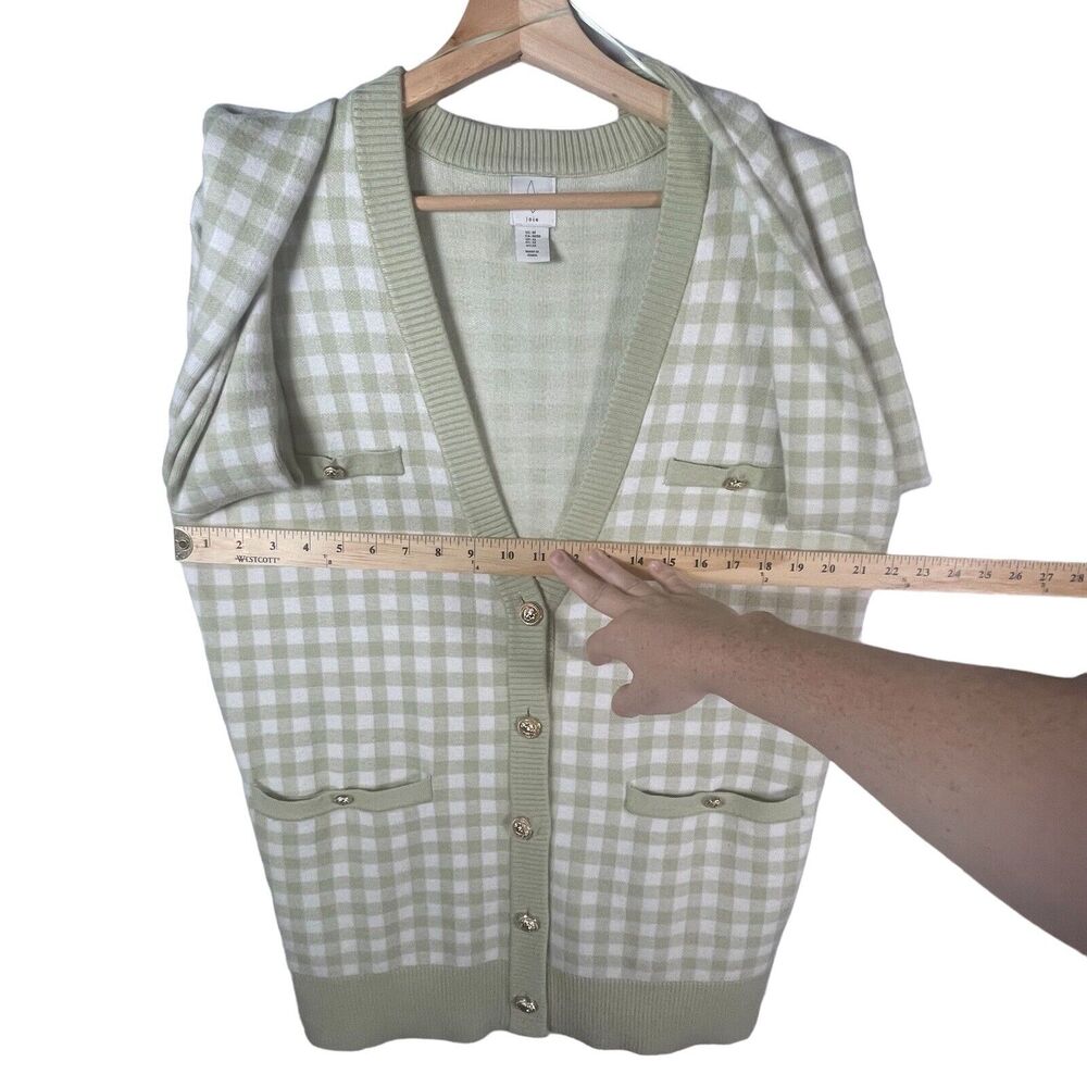 Joie Womens Green Gingham Check Plaid Boyfriend Cardigan SIZE MEDIUM Preppy - Picture 6 of 9